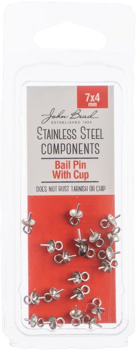 John Bead Stainless Steel Bail Pin With Cup 20/Pkg-7x4mm