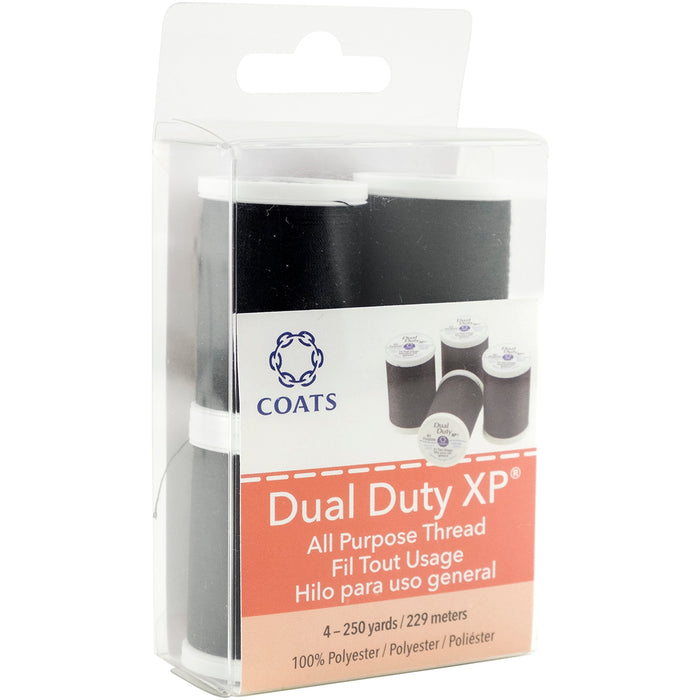 Coats Dual Duty XP All Purpose Thread 250yd Spools-4/Pkg Black