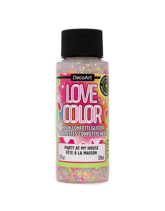 DecoArt - Love Color - Neon Confetti Glitter - Party At My House - 2fl oz - 59ml