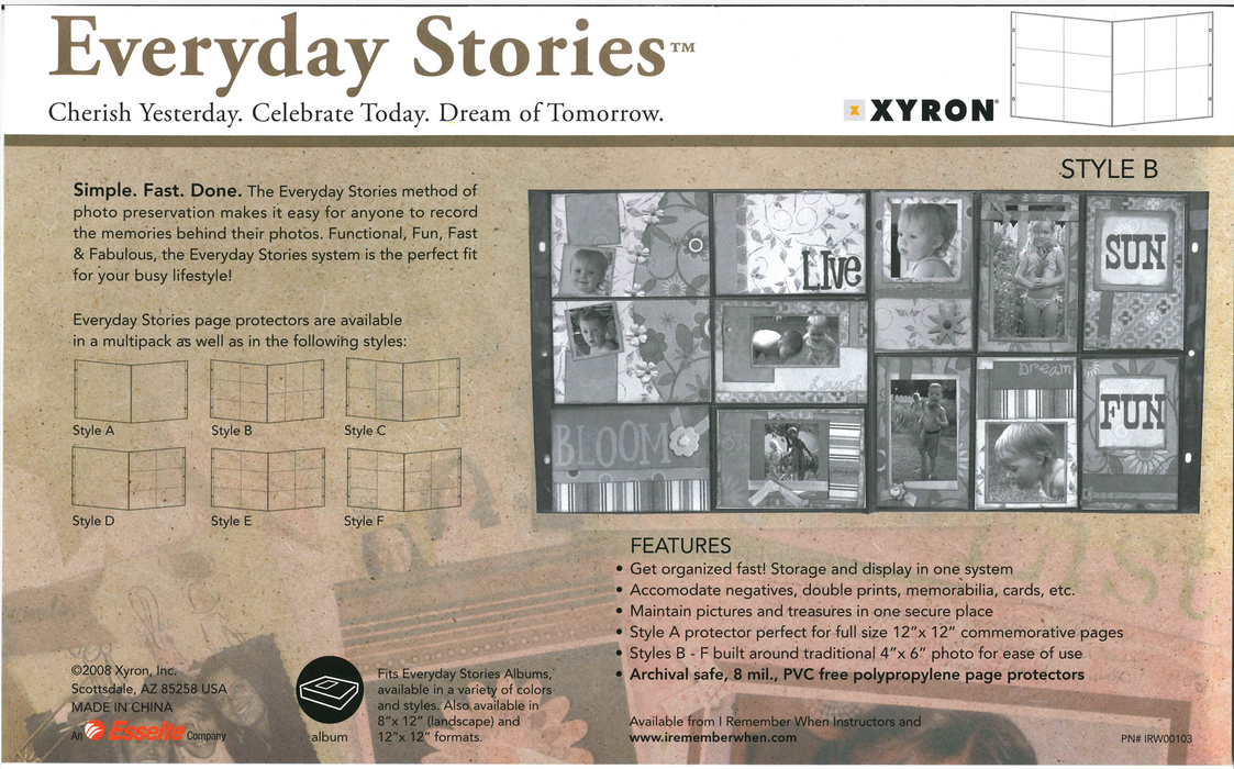 Xyron - 12" x 12" Everyday Stories - Page Protectors Style B - 4"X6" Photo layout - 6pk