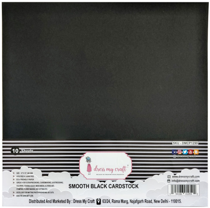 Dress My Craft Smooth Cardstock 240gsm 12"X12" 10/Pkg-Black