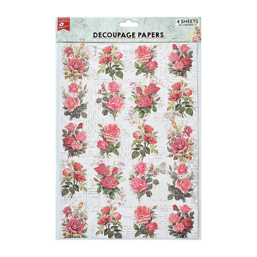 Little Birdie Decoupage Paper A4 4/Pkg-Rose Passion