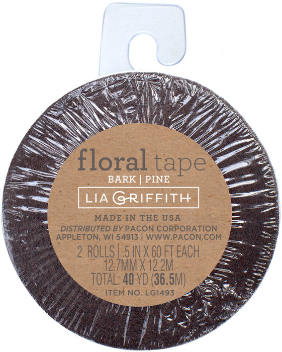 Lia Griffith Extra Fine Crepe Floral Tape .5"X60' 2/Pkg-Bark/Pine