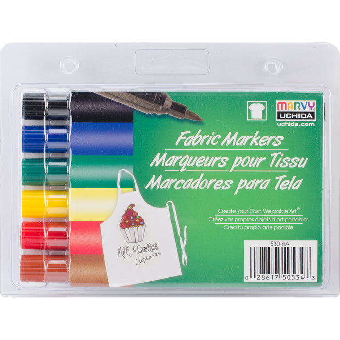 Uchida Fabric Markers Brush Tip 6/Pkg-Primary