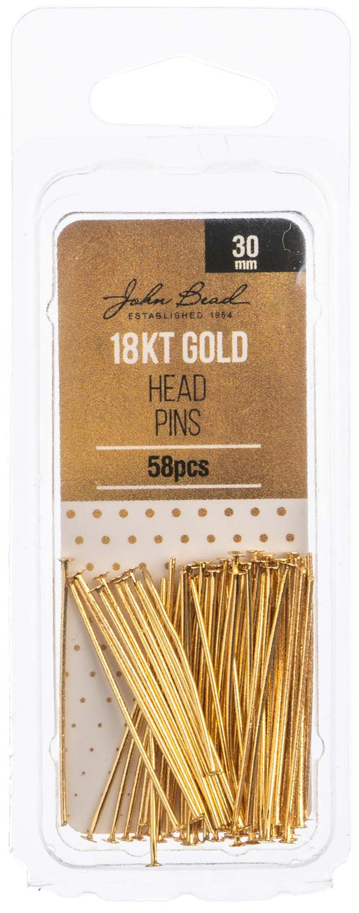 John Bead Head Pins 30x.7mm 21ga 58/Pkg-18kt Gold Plated