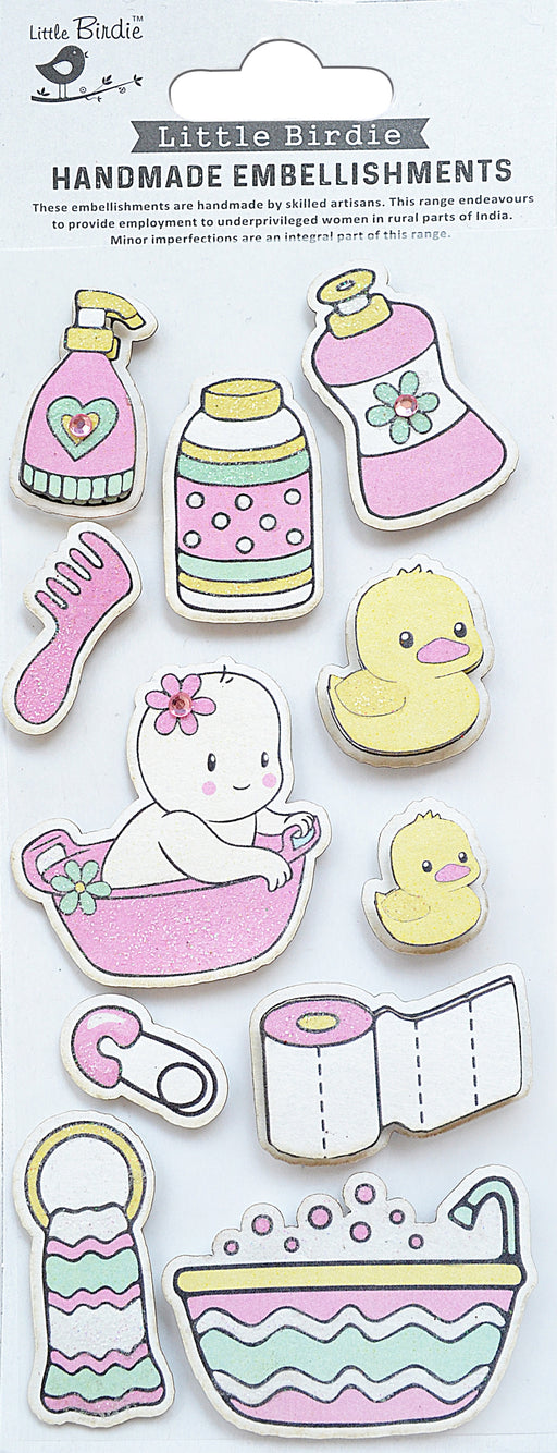 Little Birdie Baby Embellishments 11/Pkg-Bath Time Pink