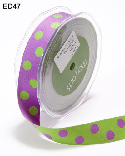 May Arts - 1" Reversible Polka Dot Ribbon, Purple & Parrot Green, 1m