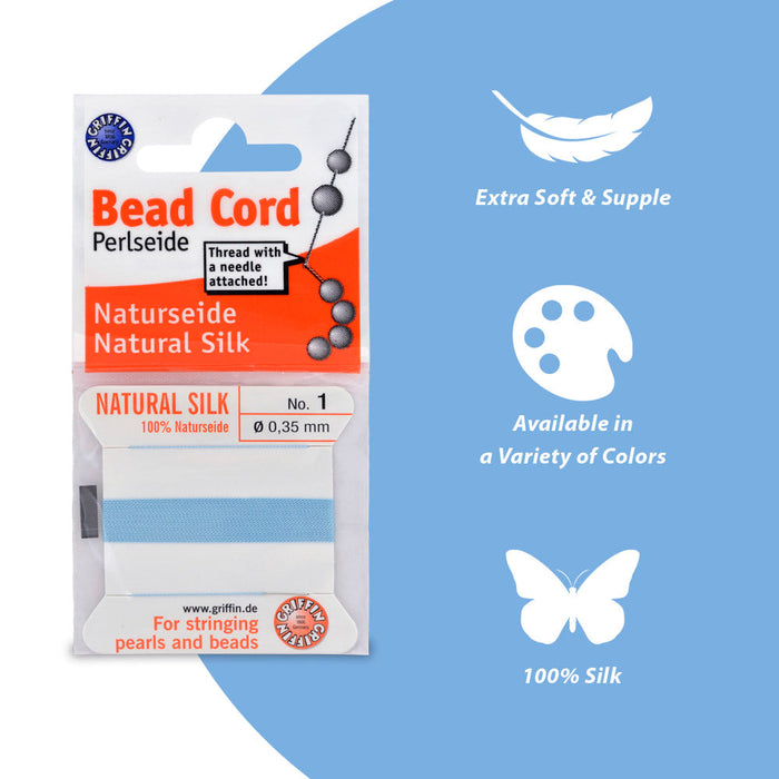 Silk Thread, Size #6, .70 mm / .028 in, Amber, with needle, 2 m / 6.5 ft