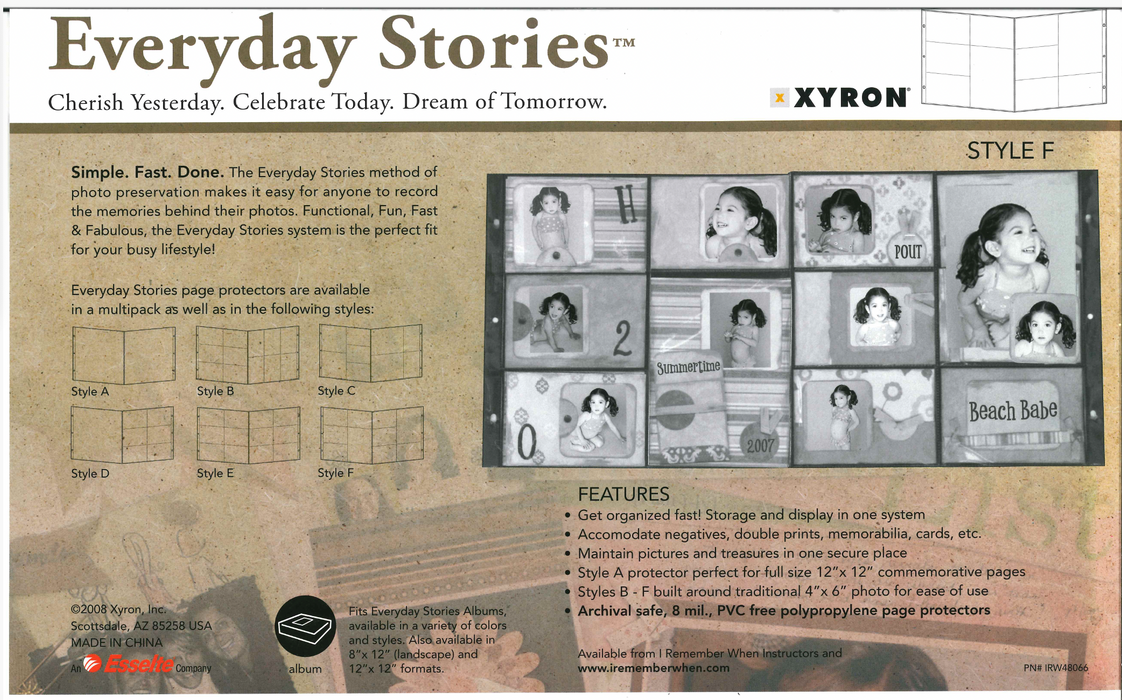 Xyron - 12" x 12" Everyday Stories - Page Protectors Style F - 4"X6" Photo layout - 6pk