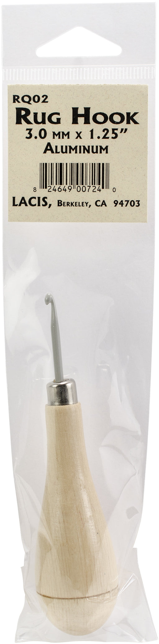 Lacis Punch Needle Rug Hook W/Wood Handle-Aluminum 3mmX1.25"