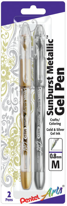 Pentel Sunburst Metallic Gel Pens .8mm 2/Pkg-Gold & Silver