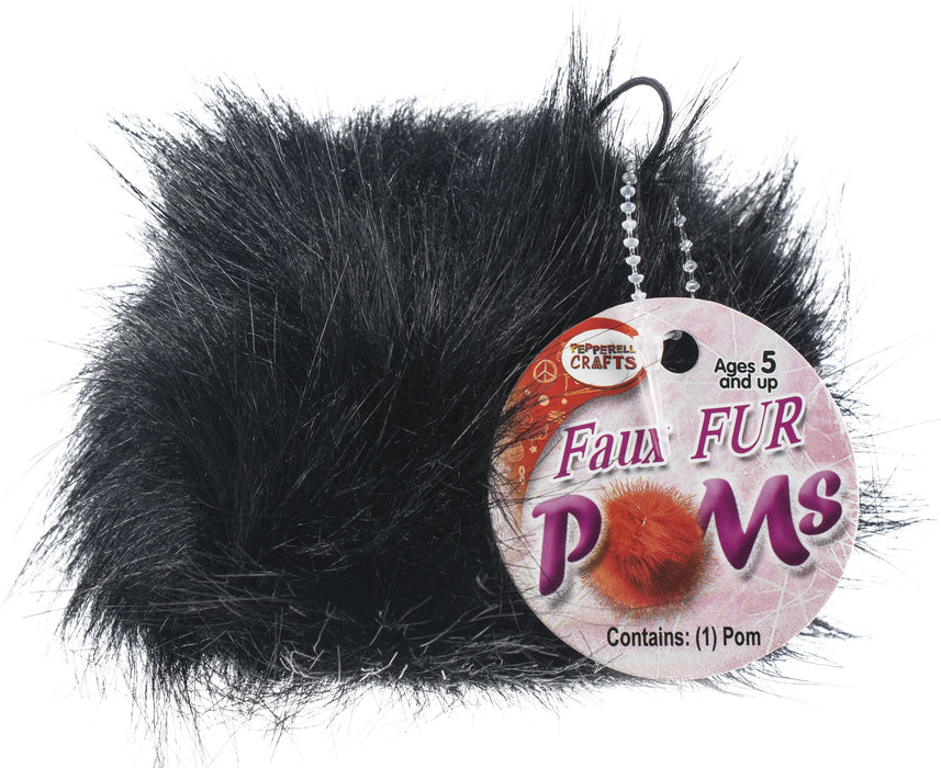 Pepperell Braiding Faux Fur Pom With Loop-Black