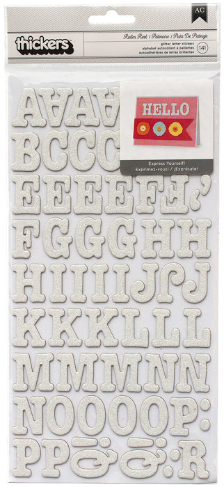 American Crafts Chipboard Alphabet Stickers-Roller Rink-White Glitter, 141/Pkg