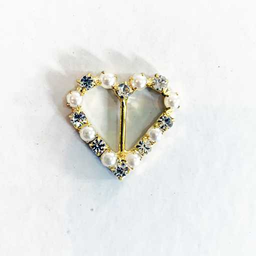 Doodles - Ivory Pearl & Diamante Buckle Slider - Gold, Heart, Diameter 26mm