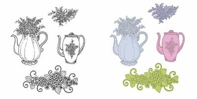 Heartfelt Creations - Stamp & Die Combo Set - Elegant Teapot & Florals (8 Piece)