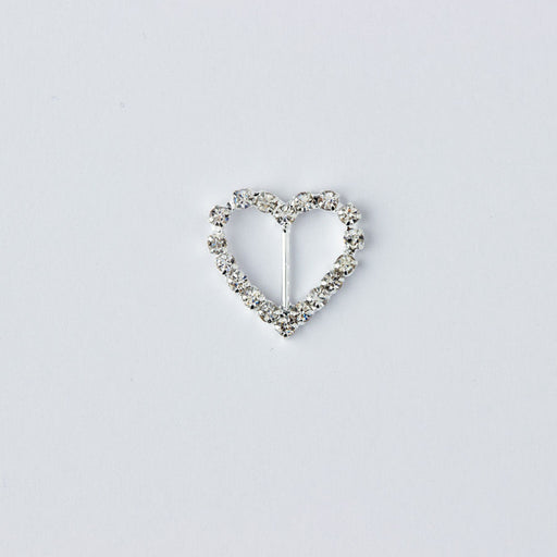 Doodles - Diamante Buckle Sliders - Silver, Mini Heart 14mm x 17mm, 1pc