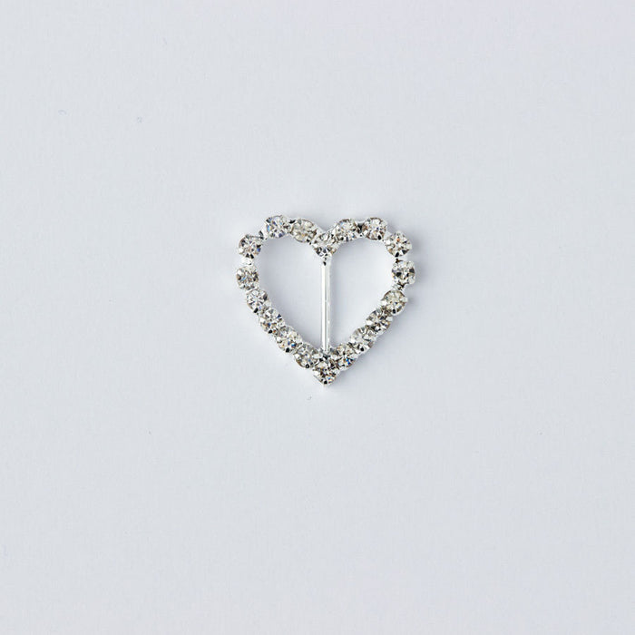 Doodles - Diamante Buckle Sliders - Silver, Mini Heart 14mm x 17mm, 1pc