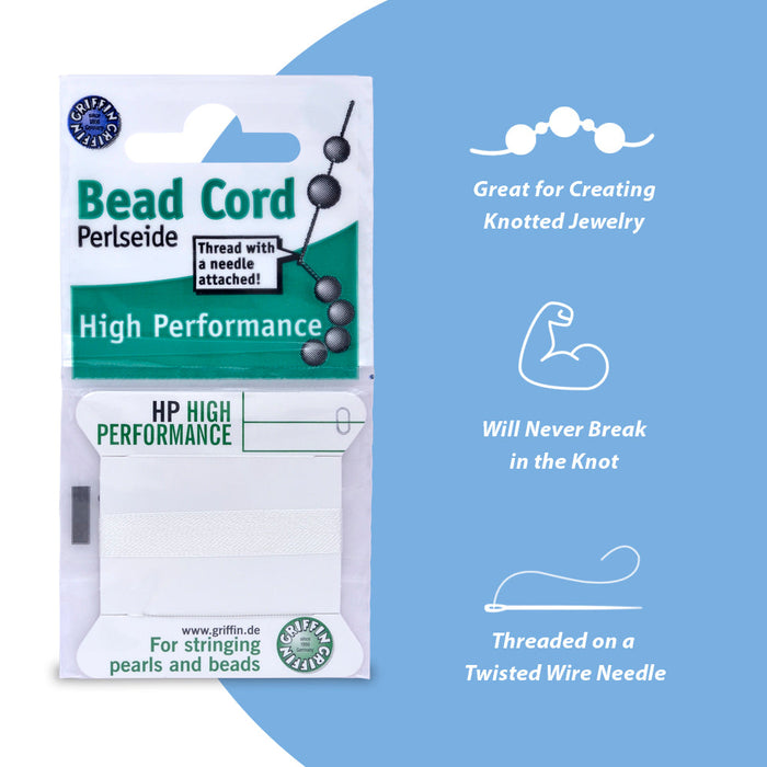 HP High Performance Thread, Size #6, .70 mm / .028 in, White, with needle, 2 m / 6.5 ft