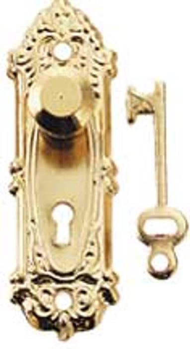 HOUSEWORKS - Dollhouse Opryland Door knob with Plate and Key-1 Inch Scale