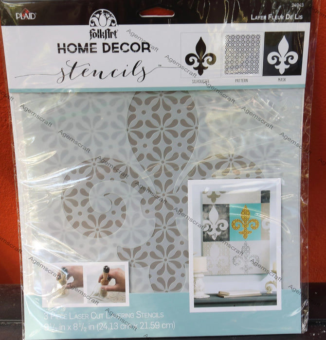 Plaid FolkArt - Home Decor - Stencil - Layer Fleur de Lis - 24.13cm x 21.59cm