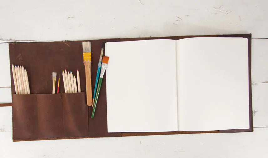 Doodles Cafe - Real Leather Artist Sketchbook Case - Rustic Refillable