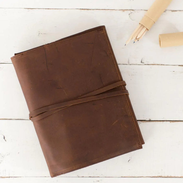 Doodles Cafe - Real Leather Artist Sketchbook Case - Rustic Refillable