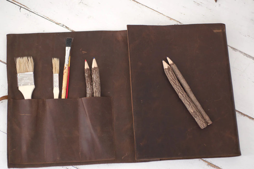 Doodles Cafe - Real Leather Artist Sketchbook Case - Rustic Refillable