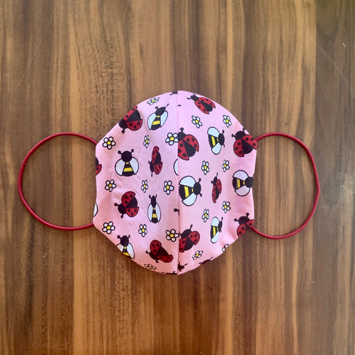 Doodles - Soft Fabric Face Mask - Cute Pink Ladybugs, Large