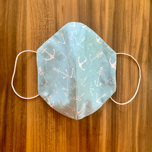 Doodles - Soft Fabric Face Mask - Soft Blue Anchor, Large