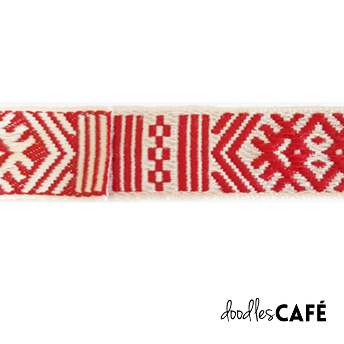 Jacquard Woven Ribbon - Scandi (Reversible) – Nat.Cotton / Red (20mm x 1m)