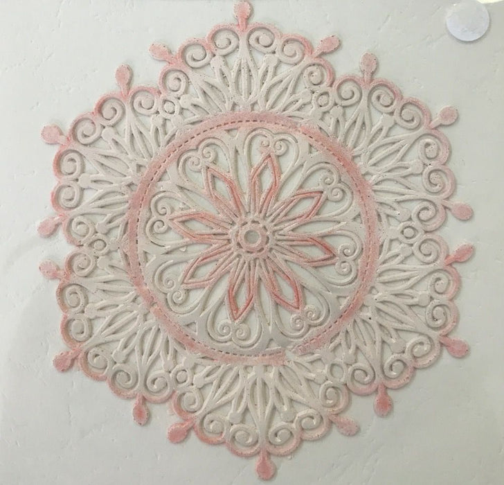 Van-Cha-Din - Mixed Media - 3D Decorative Lace Embellishment - Cream/Pink Doily