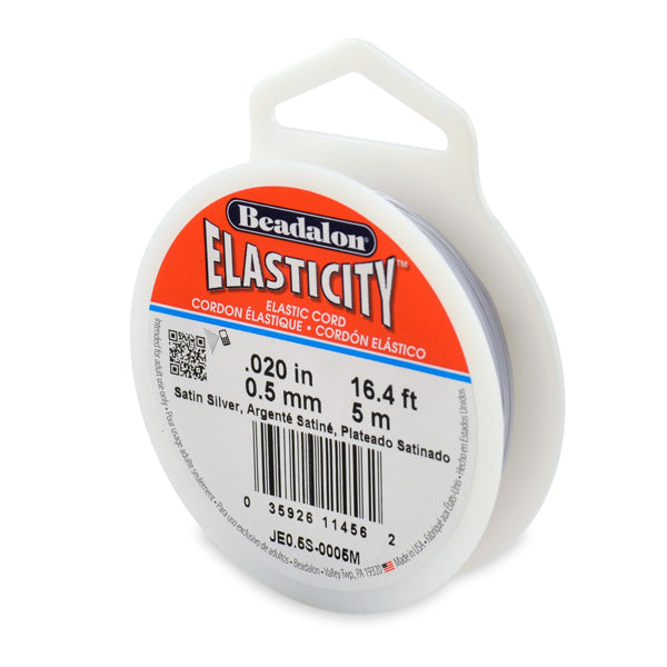 Elasticity Stretch Cord, 0.5 mm / .020 in, Satin Silver, 5 m / 16.4 ft