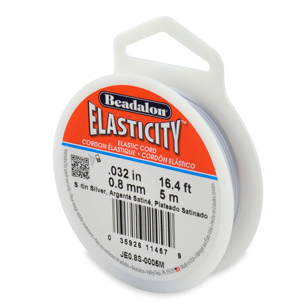 Elasticity Stretch Cord, 0.8 mm / .032 in, Satin Silver, 5 m / 16.4 ft