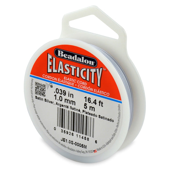 Elasticity Stretch Cord, 1.0 mm / .039 in, Satin Silver, 5 m / 16.4 ft