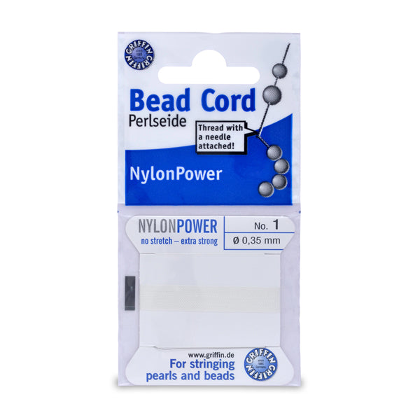 Polythread Size #1, .35 mm / .014 in, White, with needle, 2 m / 6.5 ft