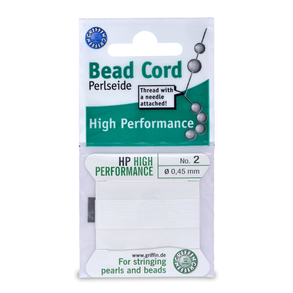 HP High Performance Thread, Size #2, .45 mm / .018 in, White, with needle, 2 m / 6.5 ft