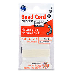 Silk Thread, Size #3, .50 mm / .020 in, White, with needle, 2 m / 6.5 ft