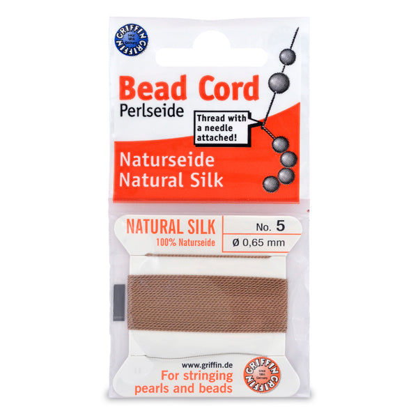 Silk Thread, Size #5, .65 mm / .026 in, Beige, with needle, 2 m / 6.5 ft