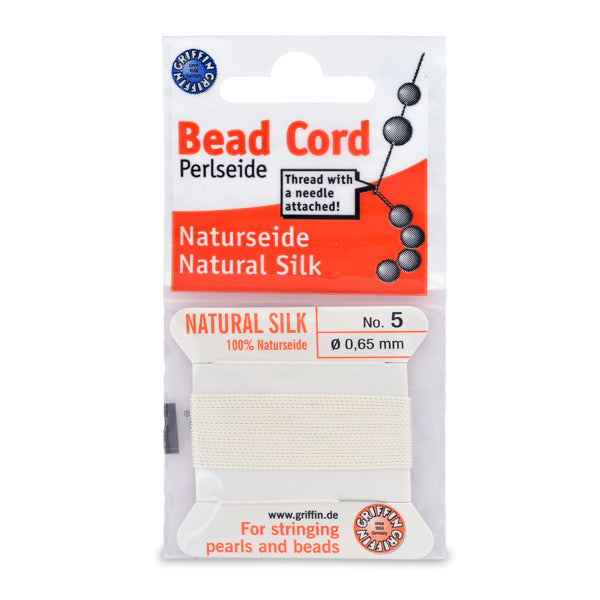 Silk Thread, Size #5, .65 mm / .026 in, White, with needle, 2 m / 6.5 ft