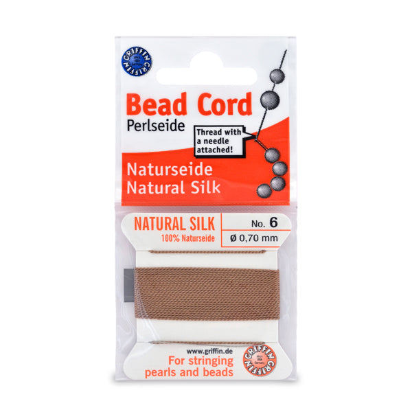 Silk Thread, Size #6, .70 mm / .028 in, Beige, with needle, 2 m / 6.5 ft