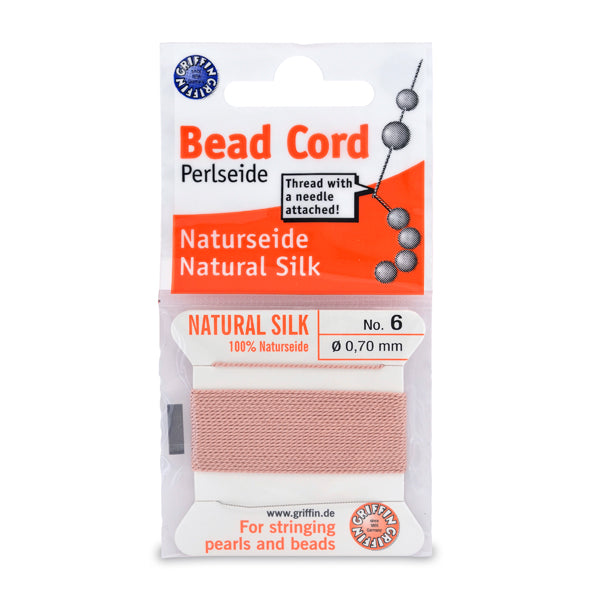 Silk Thread, Size #6, .70 mm / .028 in, Light Pink, with needle, 2 m / 6.5 ft