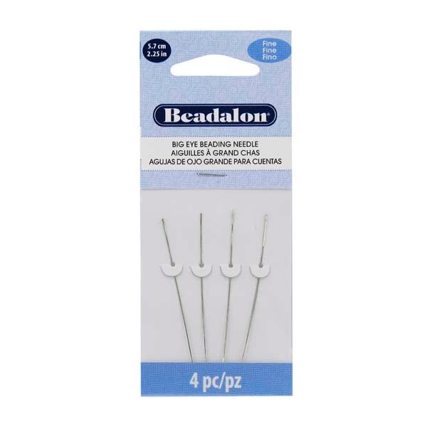 Big Eye Beading Needles, 2.25 in, 5.7 cm / Fine, 0.41 mm / .016 in, 4 pc