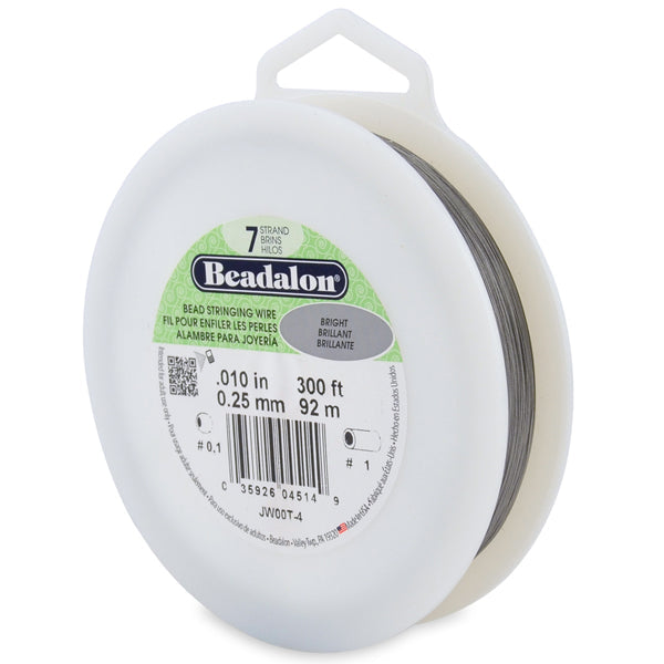 7 Strand Stainless Steel Bead Stringing Wire, .010 in / 0.25 mm, Bright, 300 ft / 91 m