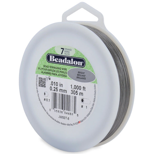 7 Strand Stainless Steel Bead Stringing Wire, .010 in / 0.25 mm, Bright, 1000 ft / 305 m