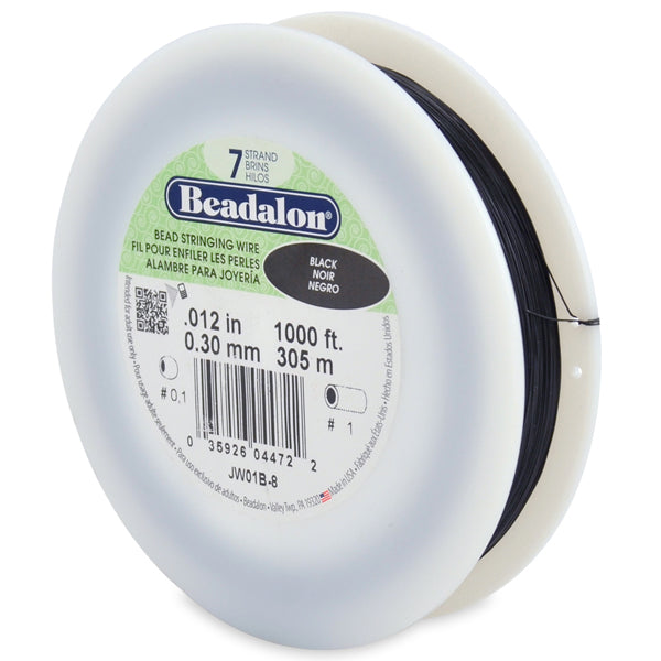 7 Strand Stainless Steel Bead Stringing Wire, .012 in / 0.30 mm, Black, 1000 ft / 305 m