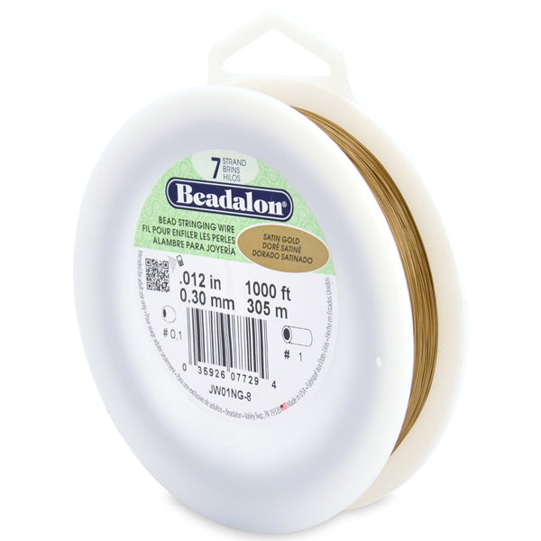 7 Strand Stainless Steel Bead Stringing Wire, .012 in / 0.30 mm, Satin Gold, 1000 ft / 305 m