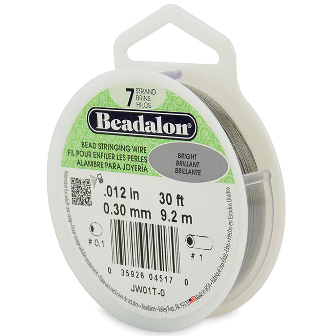 Beadalon - 7 Strand Stainless Steel Bead Stringing Wire - .026 in (0.66 mm), Bright, 30 ft (9.2 m)