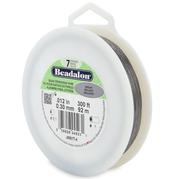 7 Strand Stainless Steel Bead Stringing Wire, .012 in / 0.30 mm, Bright, 300 ft / 91 m