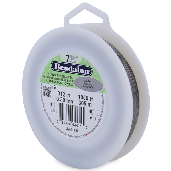 7 Strand Stainless Steel Bead Stringing Wire, .012 in / 0.30 mm, Bright, 1000 ft / 305 m