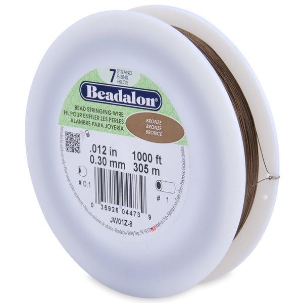 7 Strand Stainless Steel Bead Stringing Wire, .012 in / 0.30 mm, Bronze, 1000 ft / 305 m